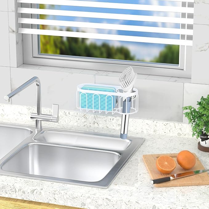 Yazoni 2-in-1 Sponge Holder for Kitchen Sink, Sink Caddy Kitchen Sink Organizer