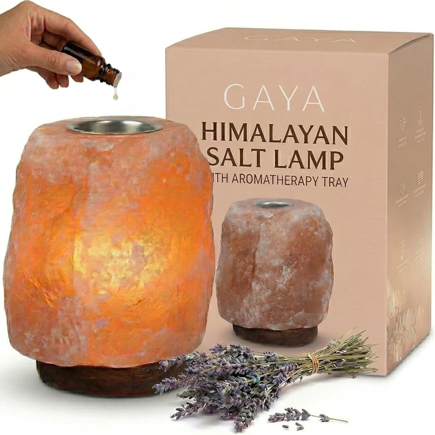 Himalayan Salt Lamp with Aromatherapy Tray & Dimmer Switch - Salt Rock Lamp for Bedroom, Relaxation & Sleep | Calming Meditation Spa Lamp | Himalayan Salt Diffuser | Warm Glow Night Light | Gift Ready