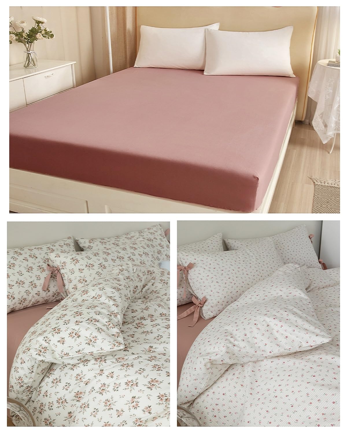 Blush Pink Cotton Fitted Sheet Queen Kids Girls Pink Bedding Sheet Cooling Bed Fitted Sheet with 15" Deep Pocket Breathable Mattress Cover Single Fitted Bottom Sheet Queen (NO Pillowcases)