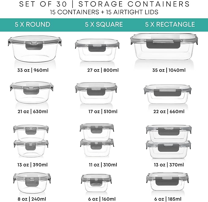 Razab 30 PC Glass Food Storage Containers