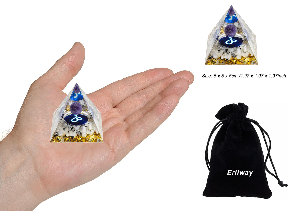 12 Zodiac Orgone Crystal Pyramid, Natural Amethyst Crystal Ball for Leo Zodiac, 2" Orgone Healing Pyramid for Positive Energy Stress Reduce Healing Meditation Attract Wealth Lucky