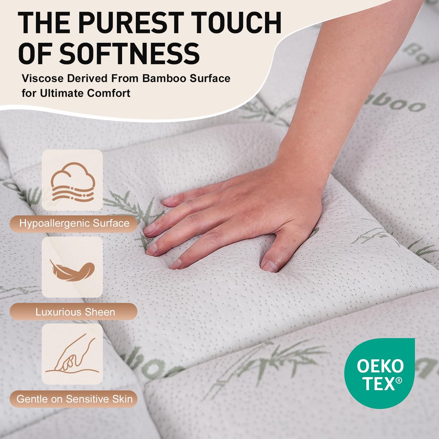 Exruby Luxury Full Mattress Topper - 40% Viscose Derived from Bamboo - Extra Thick Pillow Top Mattress Pad with 8-20 Inch Deep Pocket, Breathable Jacquard Surface for Back Pain Relief(White)
