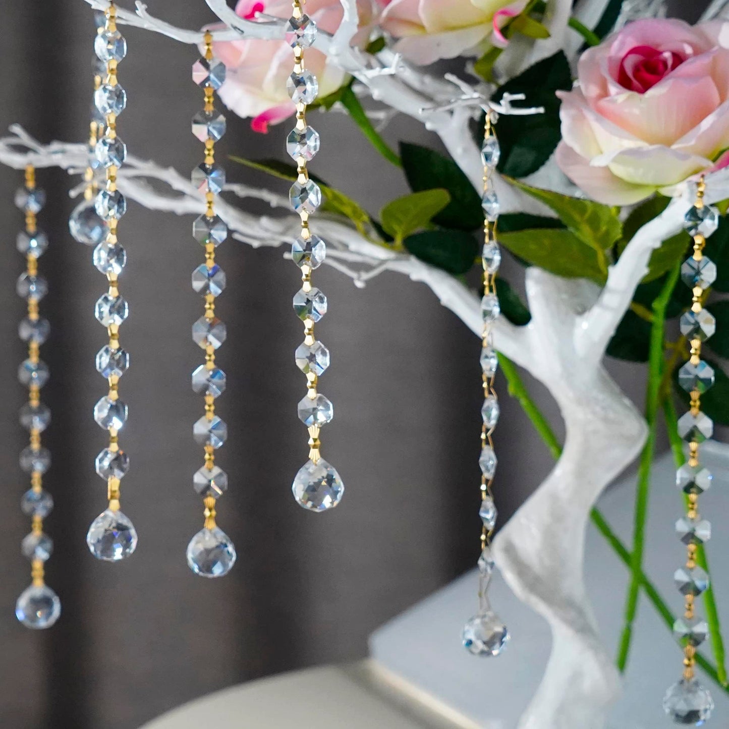 10pcs Crystal Garland Strands Hanging Glass Chandelier Beads Chains Glass 20mm Balls Prisms with Beads Pendants Crystal Chandelier Parts Replacements Christmas Party Garden Decoration