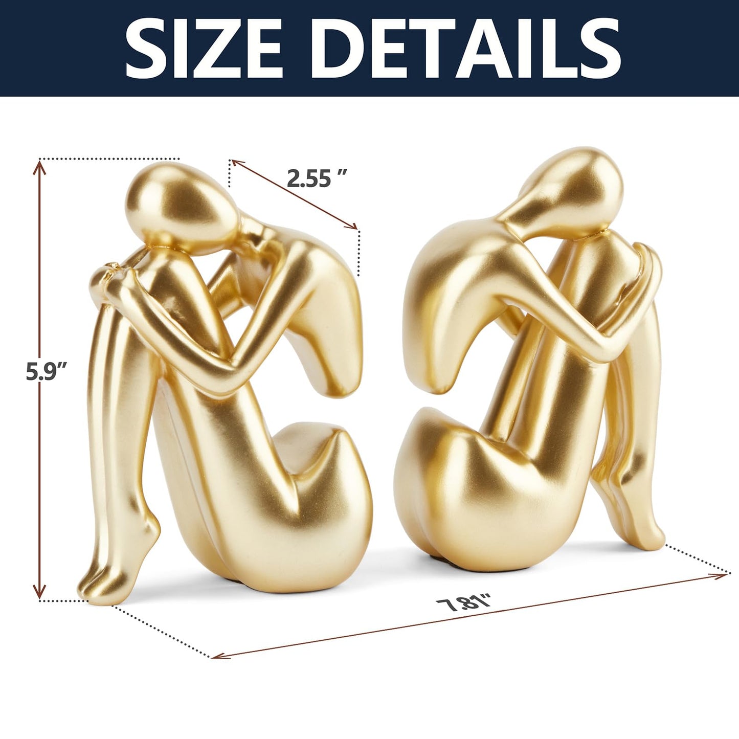 Xmeden Gold Bookends Book Ends, Unique Decorative Girl Thinker Design,Non-Slip Home Office Bookshelf Decor, Modern Book Holder for Shelves, Heavy Duty Resin Book Stopper for Books,1Pair/2Piece