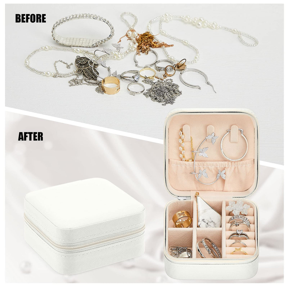Taiyin 12 Pcs Travel Jewelry Case, Valentines Day Gifts for Her- Small Jewelry Organizer Box Bridesmaid Gifts for Women Girls (White)
