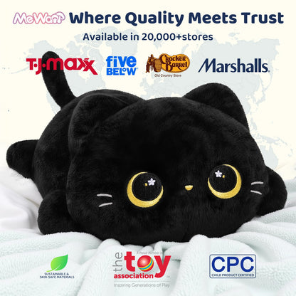 Mewaii Black Cat Plush Pillow - Cute Cat Plushie Body Pillow, Soft Kawaii Plush Toy for Cuddling, Napping & Room Decor - 13 Inch Stuffed Animal Gifts for Women, Girls, Kids