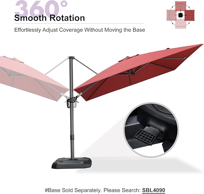 PURPLE LEAF 9 Feet Square Cantilever Umbrella Patio Umbrella with Base Outdoor Umbrella Aluminum Offset with 360-degree Rotation for Garden Deck Pool Patio Terra