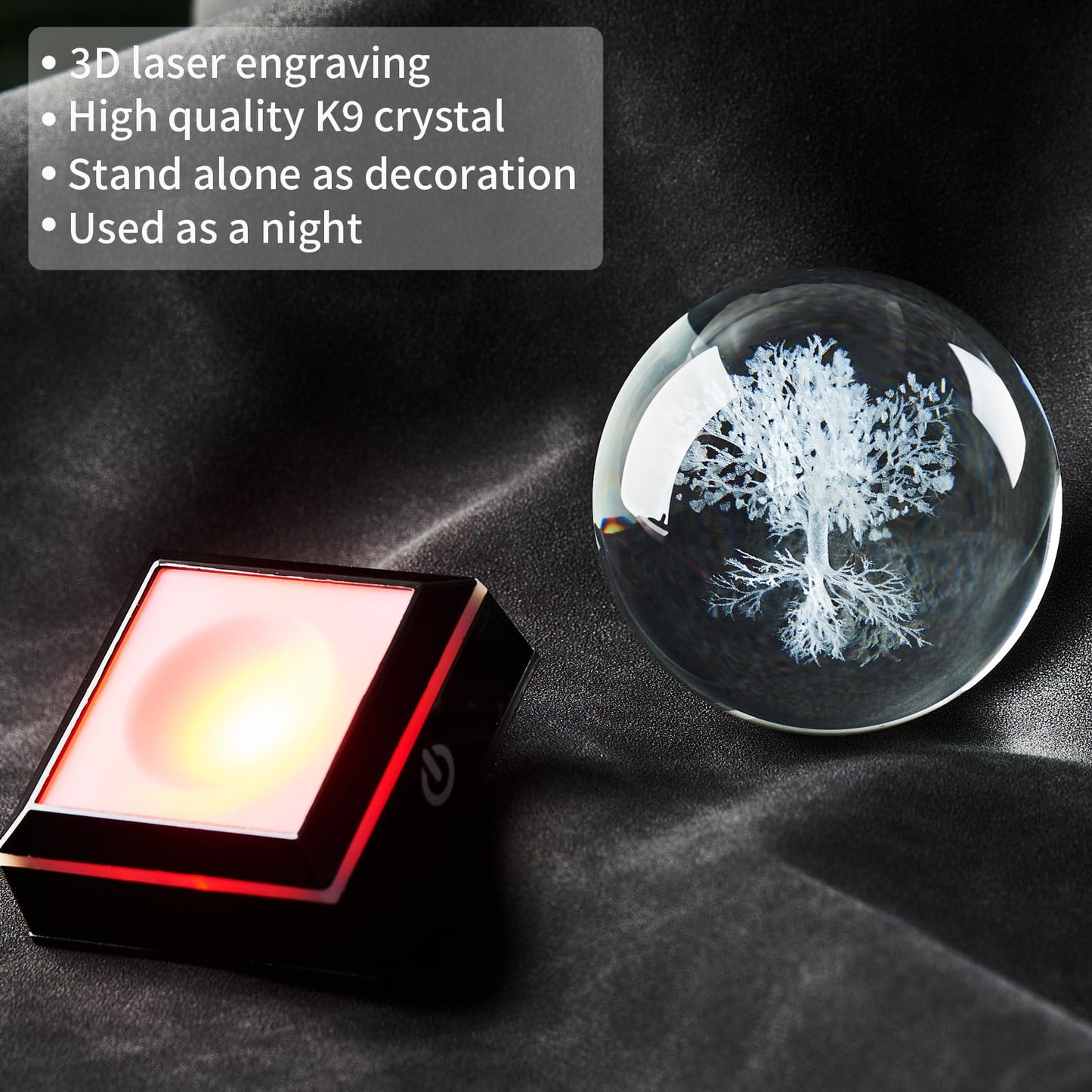 Zerelys 3D Tree of Life Crystal Ball Night Light for Boys Girls, 3.15 Inch LED Crystal Lamp, Birthday Gift for Kids, Bedroom Decor with Gift Box(Tree of Life)