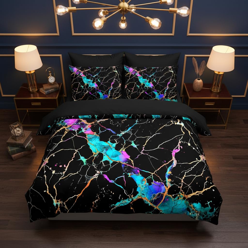 CCoutueChen Black Marble Comforter Set, Queen Size