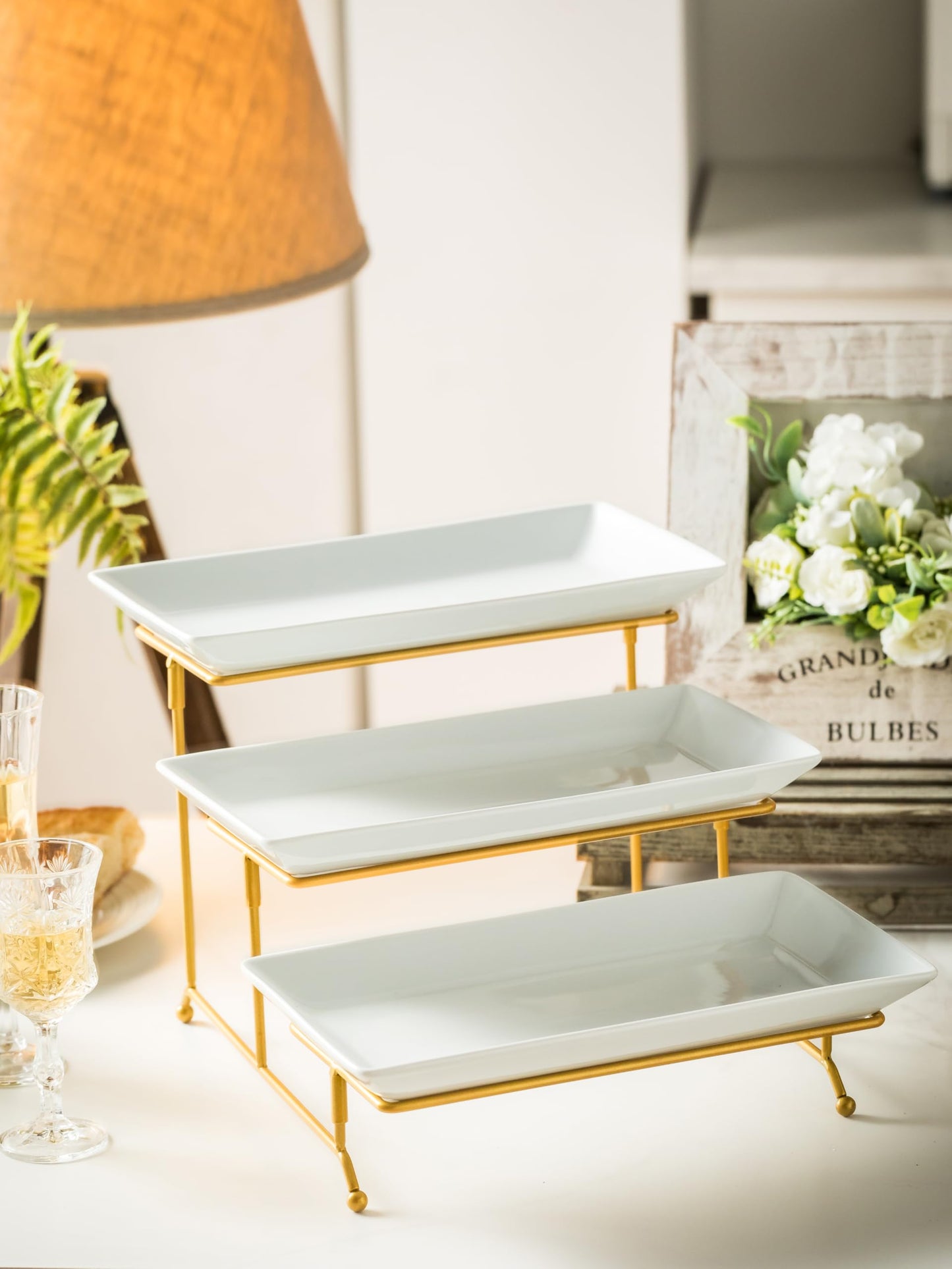 YHOSSEUN 3 Tier Serving Tray with Serving Stand, Serving Dishes for Entertaining, Tiered Serving Tray for Father's Day, Suitable for Dessert Table Display Set Catering Supplies, 12 inch Gold