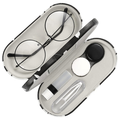 MoKo Double Eyeglass Case, Contact Lens Case with Mirror Tweezers Remover, 2 in 1 Double Sided Portable Contact Lens Box Holder Container Soak Storage Kit Sunglasses Pouch for Men & Women