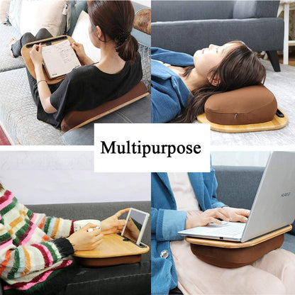 SUMISKY Lap Desk for 14" Laptops-Bamboo Laptop Desk with Cushion & Phone Holder, Portable Laptop Stand with Tray, 15x11 Inches