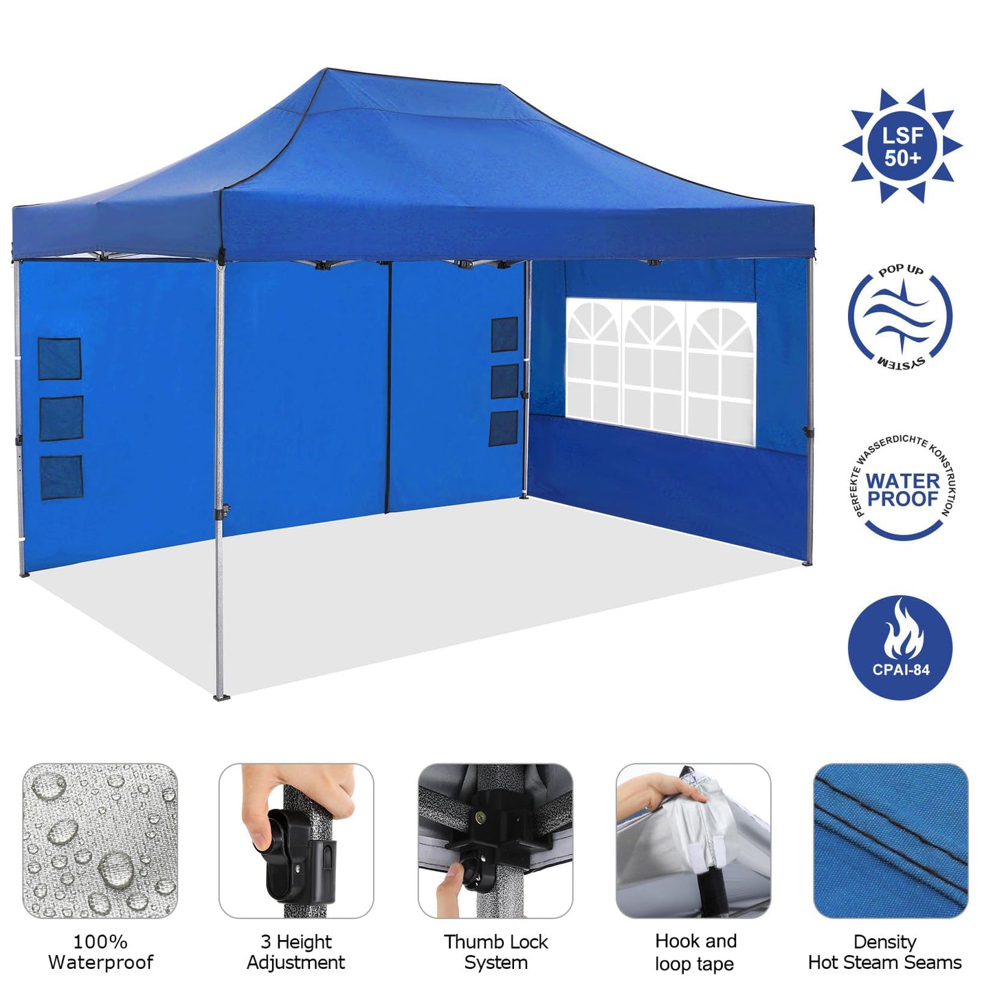 COBIZI 10x15 Pop up Canopy Tent 10x15 Canopy with 4 Sidewalls Waterproof Heavy Duty Commercial Canopy for Parties Outdoor Garden Gazebo Tent, Carry Bag(10x15ft, Blue)