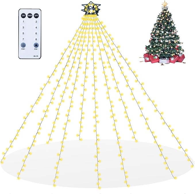 Christmas Tree Lights with Remote 280 LEDs Christmas Lights for Tree with 8 Lighting Modes, Timer and Memory Function, Indoor Outdoor String Lights for 4 ft-7 ft Xmas Tree Decorations(WarmWhite)