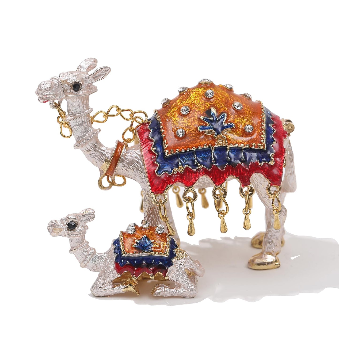 SEVENBEES Hand-Painted Mother-Son Camels Hinged Trinket Box Decoration - Unique Animal Figurine Collectible Gift with Enameled Crystals,Rings, Earrings Storage for Home Decor