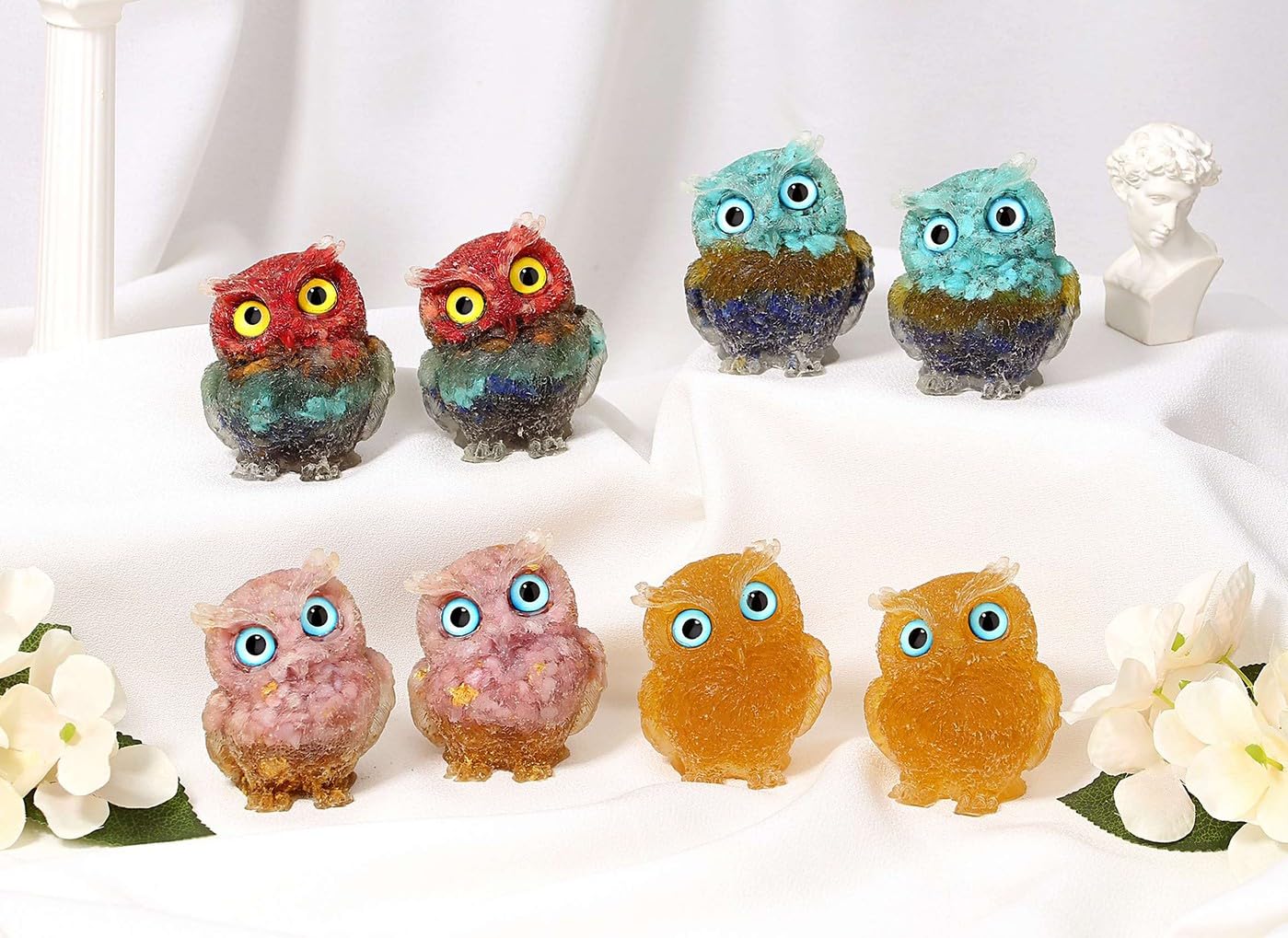 LAIDANLA 2.4" Owl Figurine Natural Healing Crystal Cute Owl Animal Statue Pocket Sculpture Reiki Spiritual Energy Gemstone Home Office Room Desk Decor Gifts（Gradient Turquoise Citrine Lapis Lazuli）