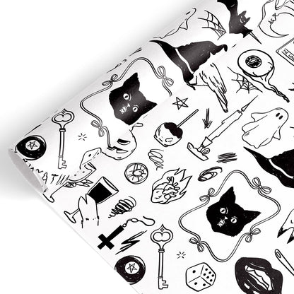 JarThenaAMCS Halloween Wrapping Paper - Mini Roll - 17 Inch x 32.8 Ft Black Cat Ghost Bat Gift Wrap Paper Single-Sided for Home Party DIY Crafts