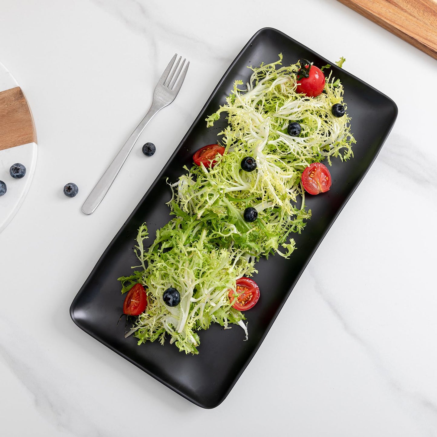 ZAROCRUS Melamine Rectangular Serving Platters and Trays set, set of 4,14” x 7” Matte Black Party Platter for Serving Food, Salad, Cheese and Fruits, Dishwasher Safe Trays/Platters for Entertaining