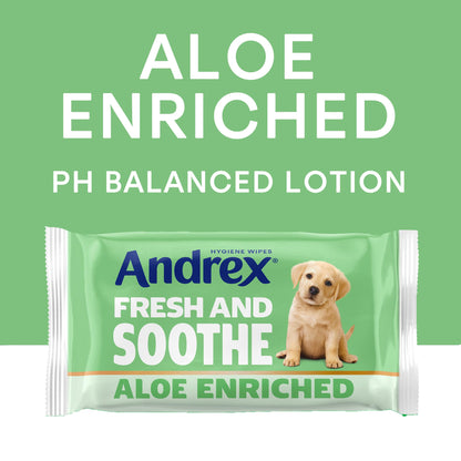 Andrex Fresh and Soothe Hygiene Wipes, 12 Packs - Flushable Toilet Wipes - Skin Kind - Contains Aloe Vera and Prebiotic Lotion- Biodegradable and Plastic-Free, FSC Certified