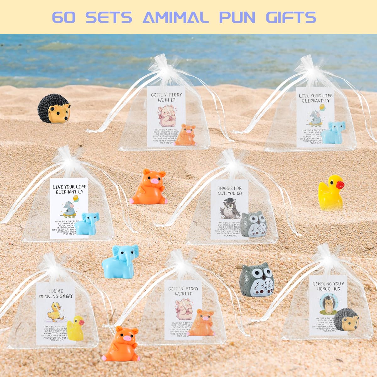 BHHQHH 60 Sets Inspirational Animal Pun Note Cards,Employee Appreciation Gifts Bulk for Coworkers Thank You Staff Gift,Funny Resin Animal Greeting Note Cards for Office Pocket Favor