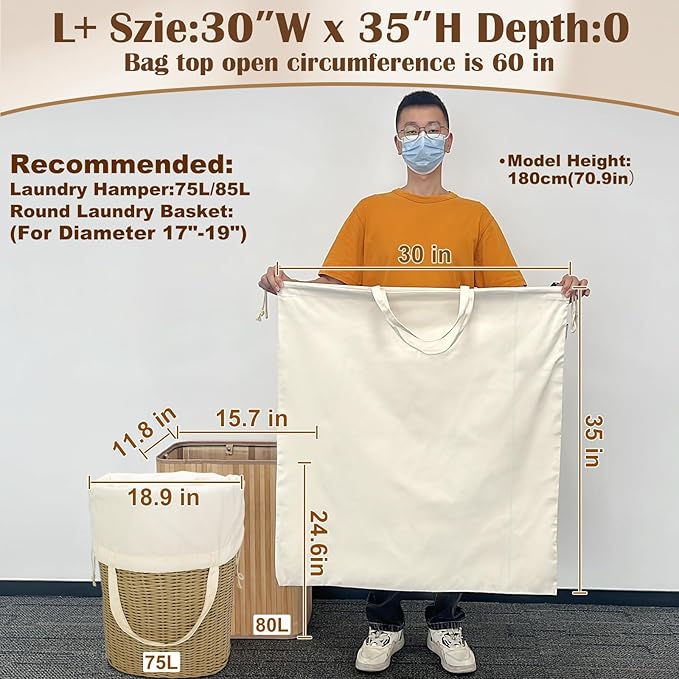Canvas Laundry Bag with Handles & Drawstring Closure 30”Wx35"H, Thick Canvas