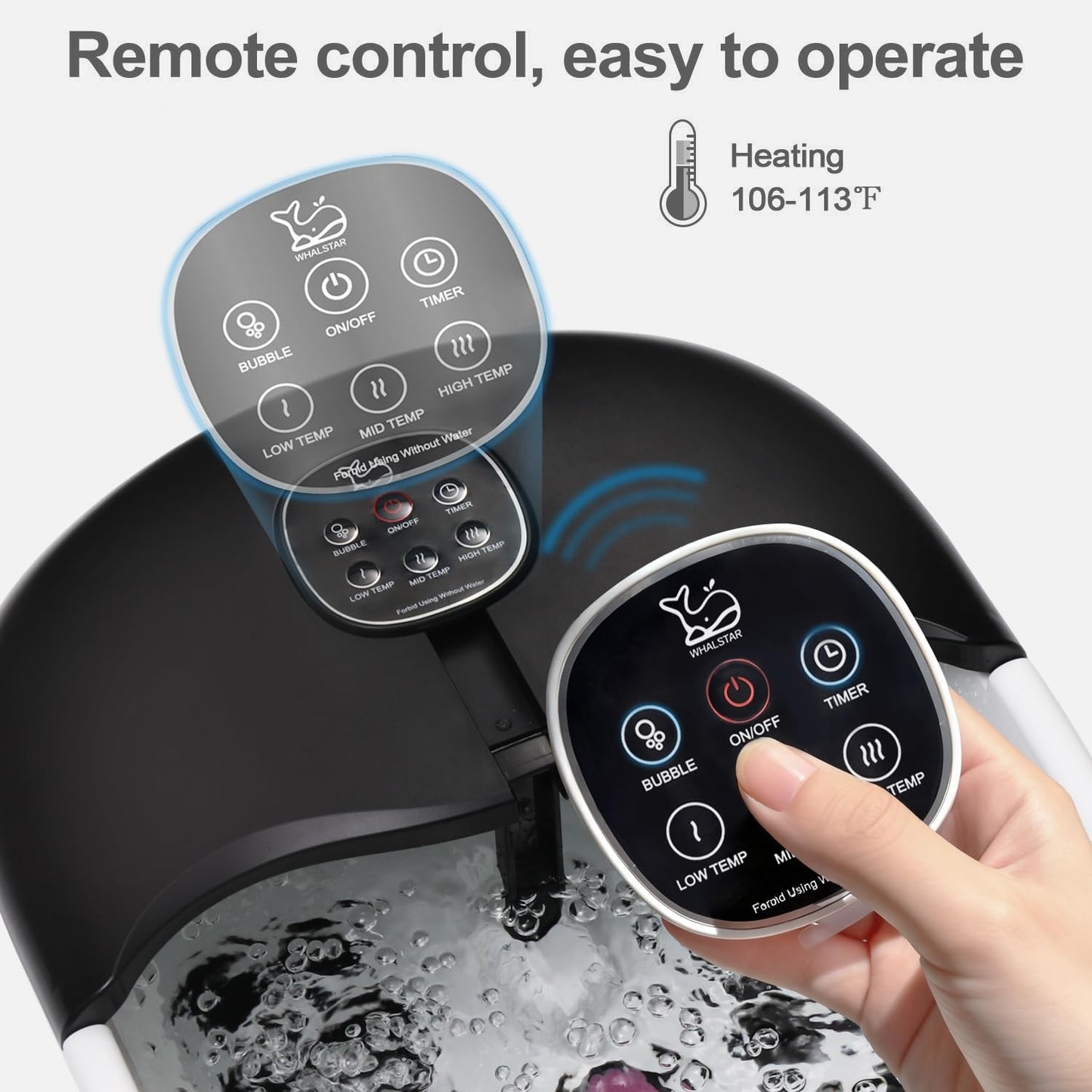 WHALSTAR Collapsible Foot Spa Bath Massager with Heat Bubbles and Vibration Massage and Jets, 16oz Tea Tree Oil Foot Soak with Epsom Salt, Foot Bath Basin with Red Light & Remote - Black