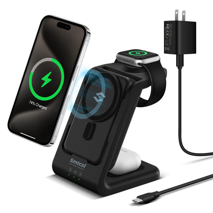 Smtcsl 3 in 1 Wireless Charging Station: 10000mAh Removable Power Bank Charger Stand for Phone/Watch/Air Pods - Portable Magnetic Battery Pack for Air 17 16 15 14 13 12 Series