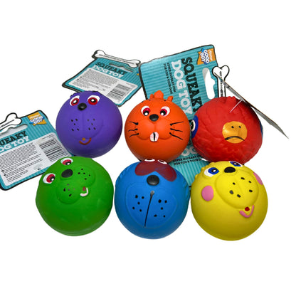 6 x Latex Faceballs Dog Puppy Toy Tennis Balls Sized Soft Squeaky Face Balls