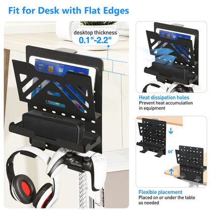 MAXECHO Desk Side Storage, Under Desk Laptop Mount, Table Side Hanging File Organizer, No Drill Clamp On Cable Management Tray, Laptop Holder with Magnetic Pen Holder for Office and Home, Load 22 Lbs