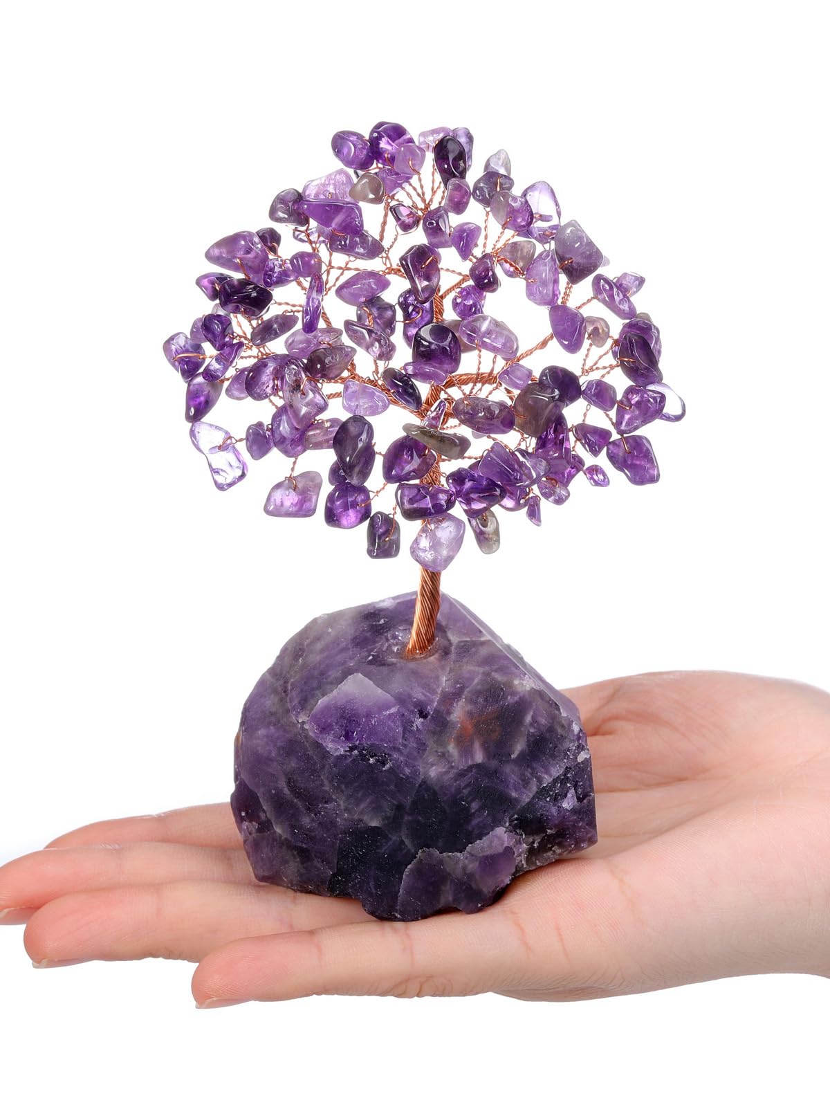 Jovivi Amethyst Crystals Tree, Raw Purple Healing Crystals Amethyst Base Bonsai Money Tree for Home Office Table Decor Wealth and Luck