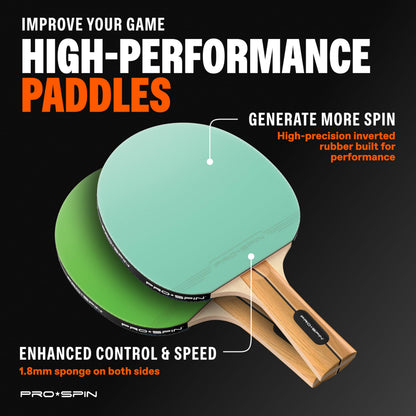 PRO-SPIN Ping Pong Paddles - High-Performance Set with Premium Table Tennis Rackets, 3-Star Ping Pong Balls, Storage Case | Professional Quality Ping Pong Paddle Set (Mint |Green, 2-Player Set)
