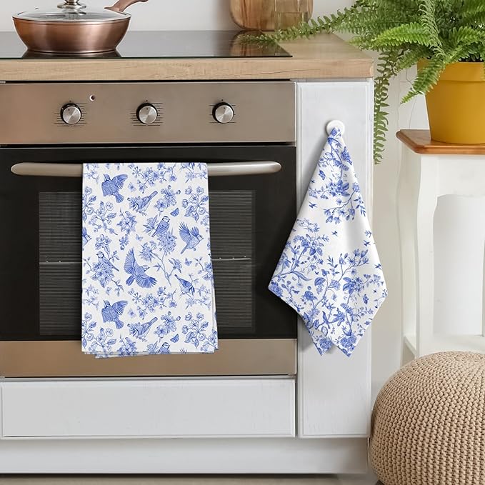 Chinoiserie Floral Kitchen Dish Towels 16x24 Inch, Chinoiserie Decor