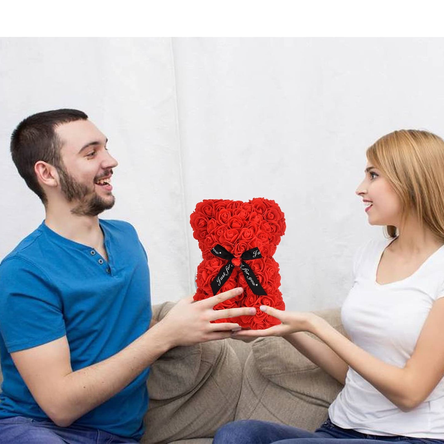 Lgv Flower Rose Bear,Romantic Gift for Valentine's Mother's Day, Christmas, Birthday,Girl Friend Her Mom Female Wife with Artificial Heart-Shaped Diamonds Red