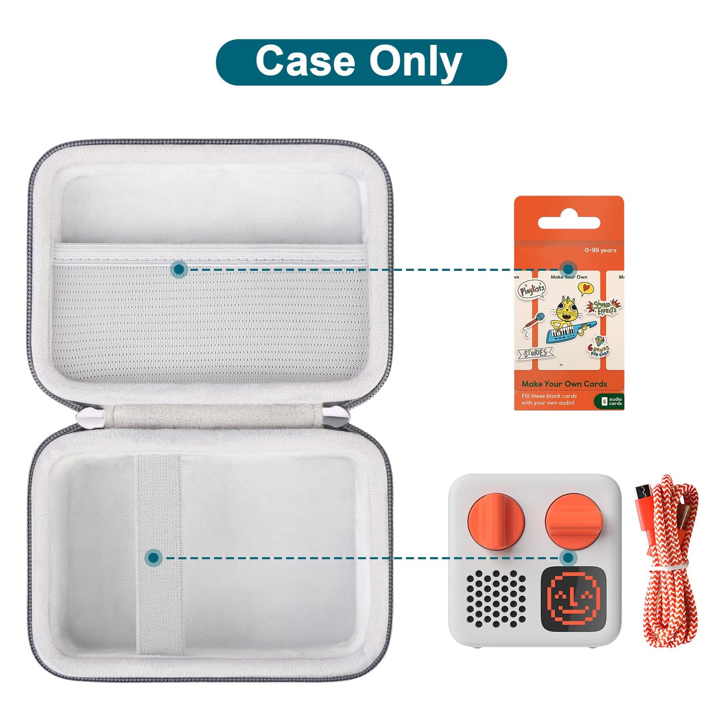 Canboc Hard Carrying Case Compatible with Yoto Mini (2024 Edition) Kids Bluetooth Travel Audio & Music Player, Mesh Pocket fit Audiobook Cards, Mini Radio Carrying Storage Bag, Grey (Case Only)
