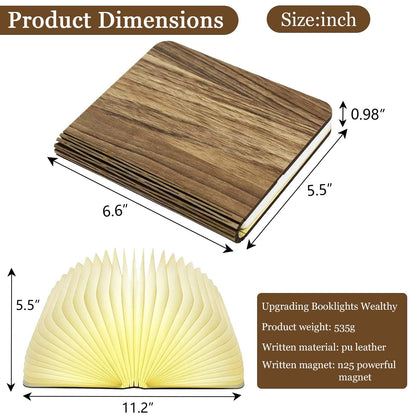 Anwick Lamp Book Large Size Folding Mood Light, Novelty LED Night Light, USB Large Capacity Rechargeable Wooden Table Lamp