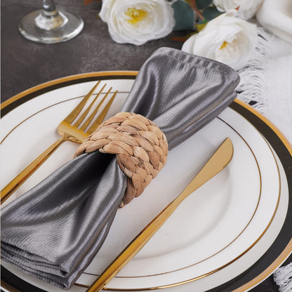 Napkin Rings Set of 6, Thanksgiving Napkin Rings Table Decor Handmade by Natural Water Hyacinth, Fall Farmhouse Napkin Rings for Thanksgiving, Christmas, Wedding Table Decoration