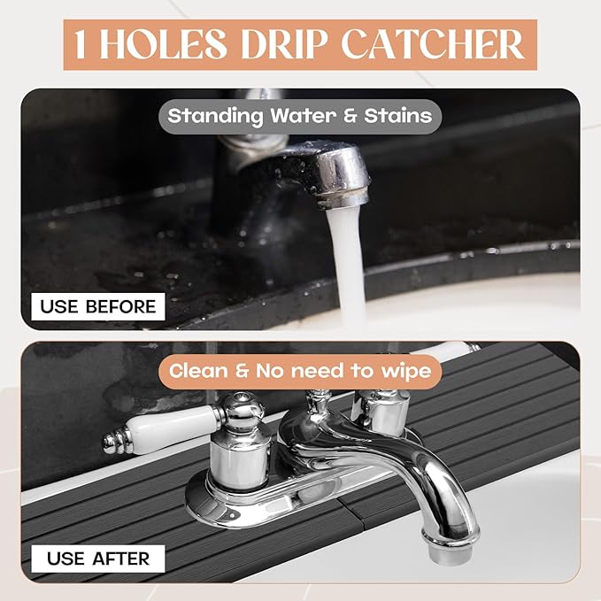 an Oval Hole Gray Faucet Mat for Kitchen Sink Bathroom 17.32" x 4.6" Kitchen