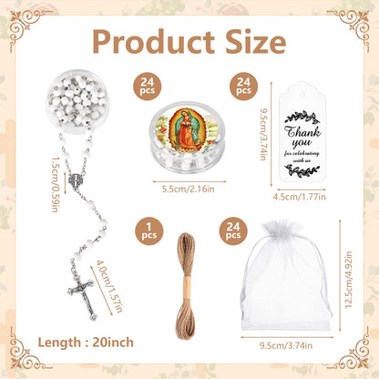 24 Pcs Scented Catholic Rosaries Bulk Wood Bead Crucifix Pendant Rosary Necklace for Baptism First Communion Favors, Catholic Regligious Event Prayer Gifts, Stocking Stuffers for Women Men (White)