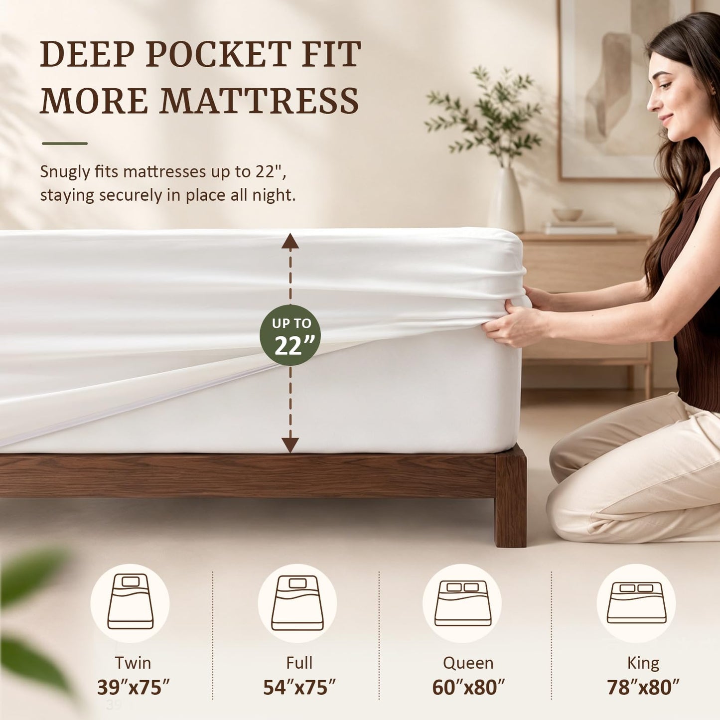 Hisheet Waterproof Bamboo Mattress Protector Queen Size, 320G Ultra-Thick Noiseless Cooling Mattress Cover Fits 6-22" Deep Pocket - ASTM Certified Breathable for Hot Sleepers, Heavy Duty Elastic Skirt