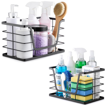 ALOCEO 2 Pack Storage Stackable Kitchen Laundry Organizers with Bamboo Top, Large Trash Bag Holder and Small Garbage Bag Dispenser for Countertop Organization