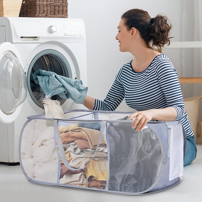 Durable Collapsible Foldable Pop Up Laundry Hamper, Sturdy 3 Compartments