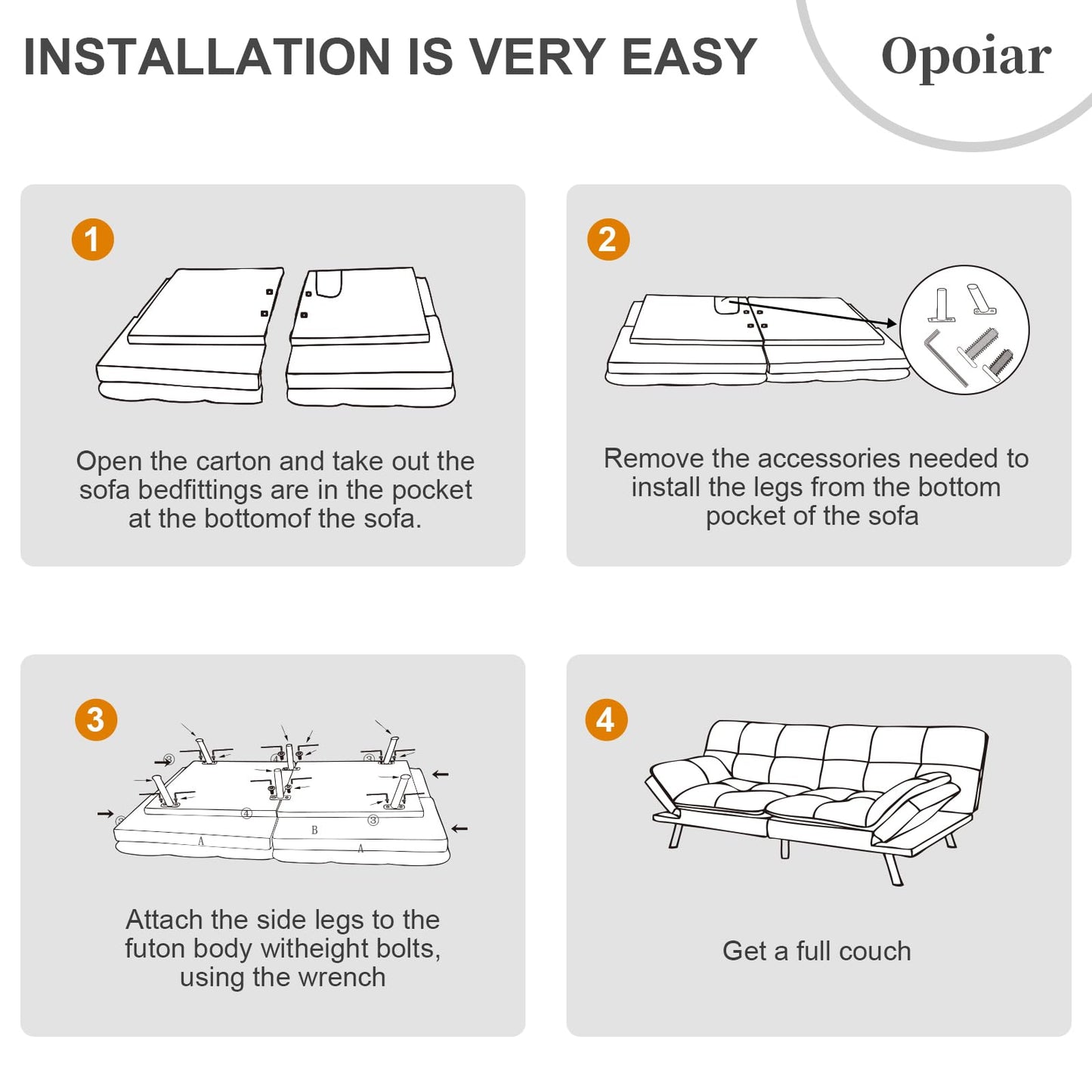 Opoiar Futon Sofa Bed Convertible Memory Foam Couch Bed Futon Sets Folding Modern Sleeper Sofa Gray Loveseat for Studio,Drom,Apartment,Game Room and Small Space