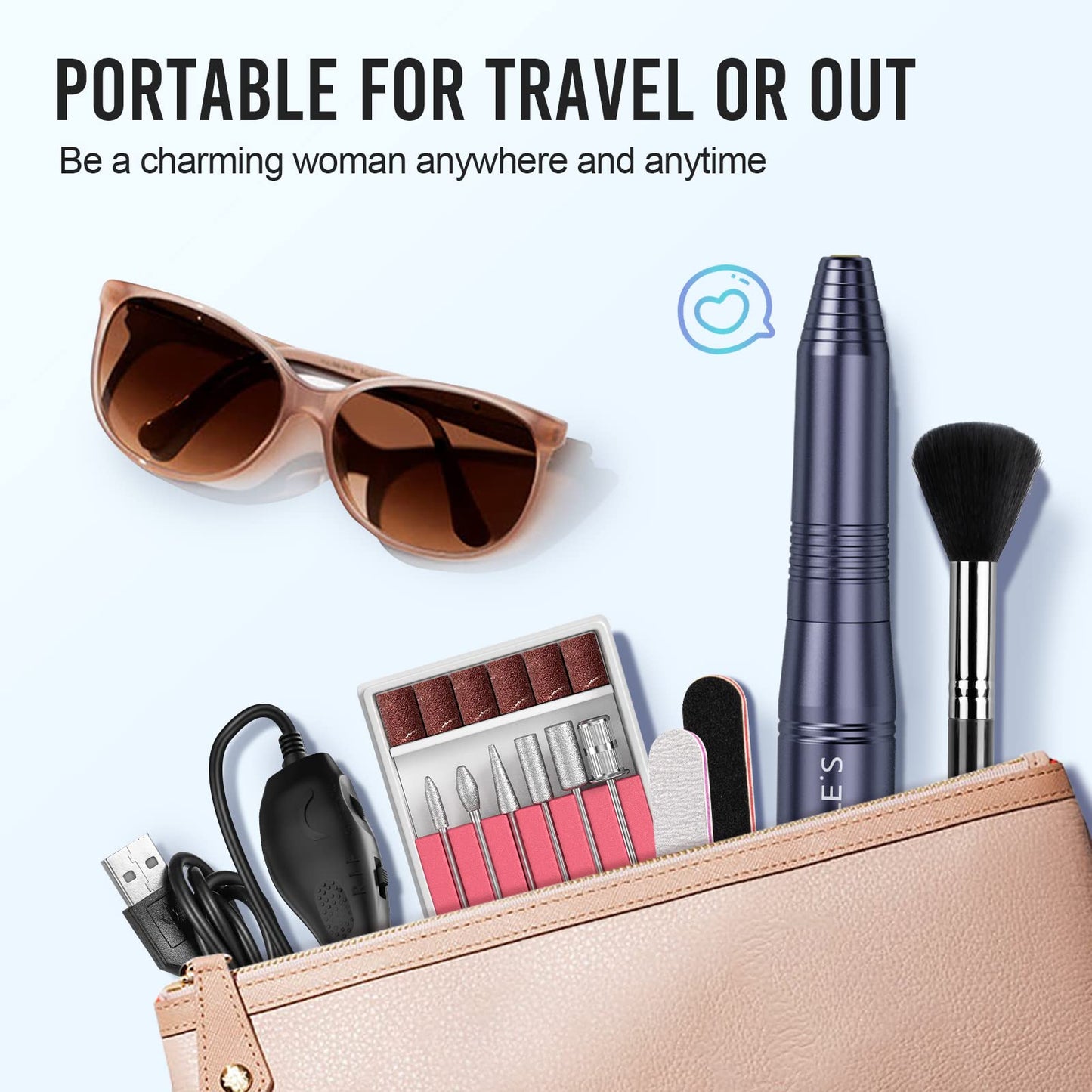 20000RPM Electric Nail Drill Compact Portable Efile Professional Manicure Pedicure Nail File Drill Kit for Acrylic, Gel Nails and Home Salon Use