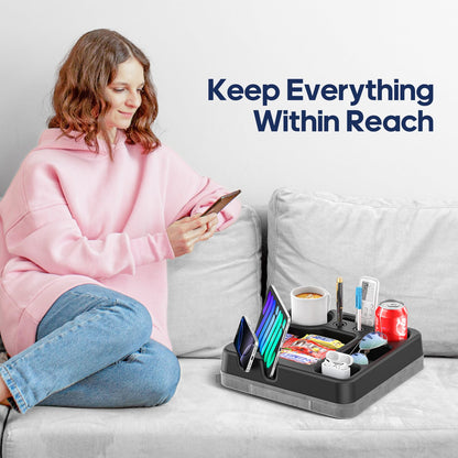 Couch Cup Holder Tray Couch Cup Holder Pillow Bed Tray Snack Sofa Bed Caddy Organizer Beach Sofa Drink Holder Anti-Spill Portable Snack Caddy Couch Remote Holder for Phone Pad Kindle Beverage Black