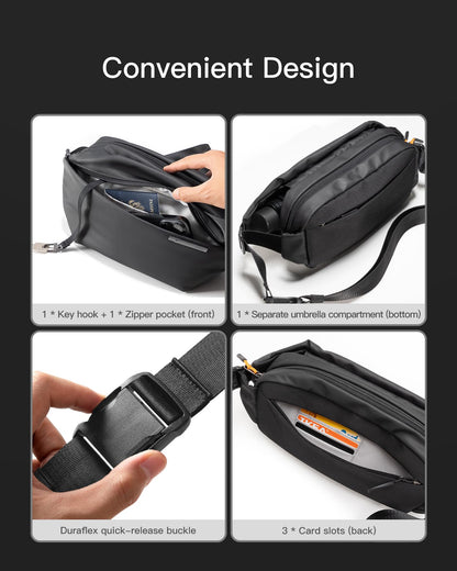 Inateck Sling Bag X, 4L Stylish Crossbody Shoulder Chest Belt Bum Bag with Adjustable Shoulder Strap, Water-Resistant Waist Fanny Pack for Men, Women, Travel, Daily Use, Cycling, Hiking, Black
