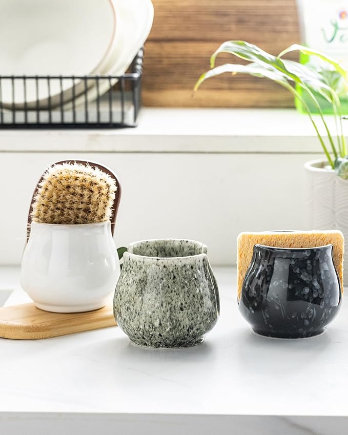 Ceramic Sponge Holder, Kitchen Sponge Holder Sink Caddy Organizer Dish Rack