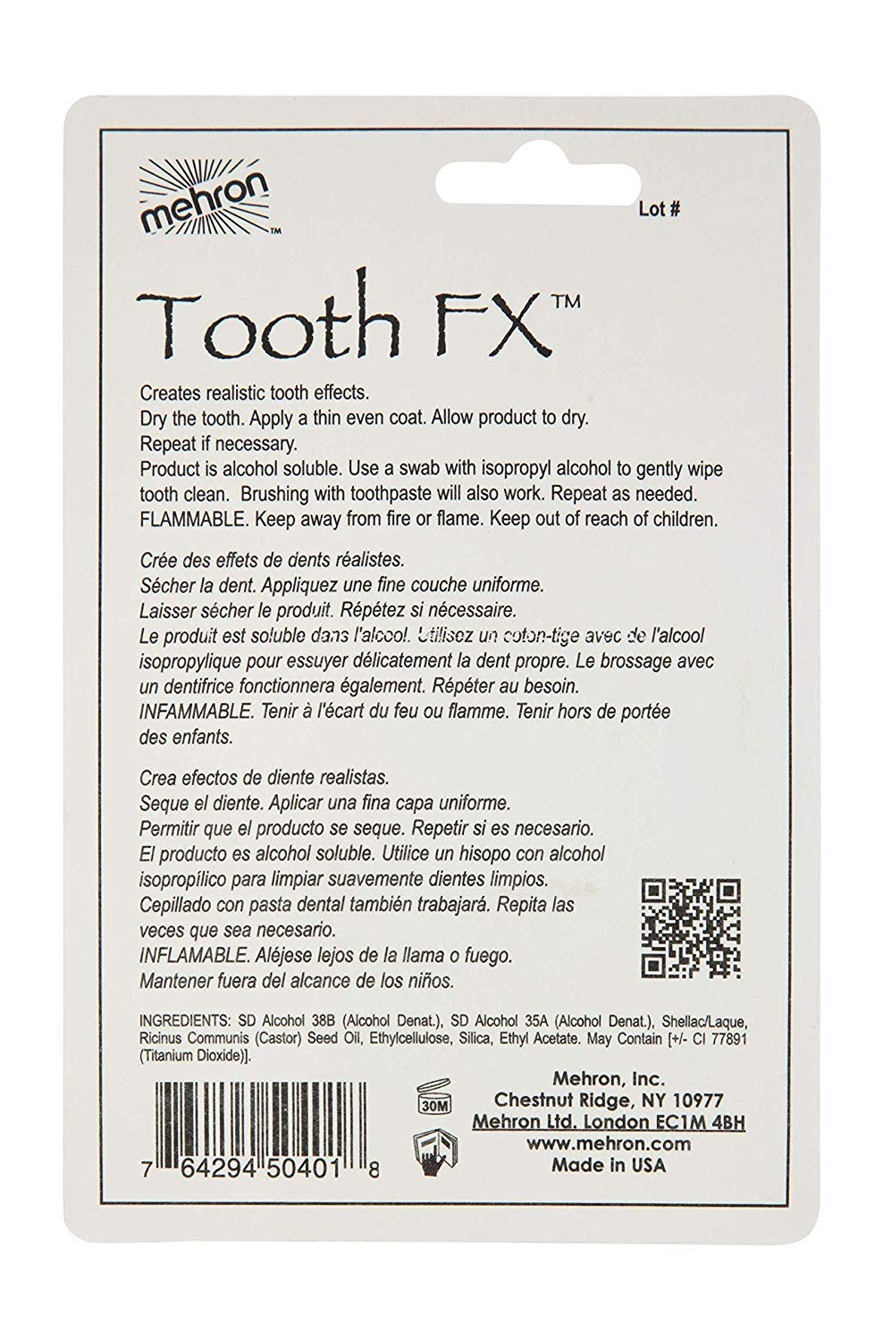 Mehron Makeup Tooth FX with Brush for Special Effects, Halloween, Movies (.25 oz) (White)