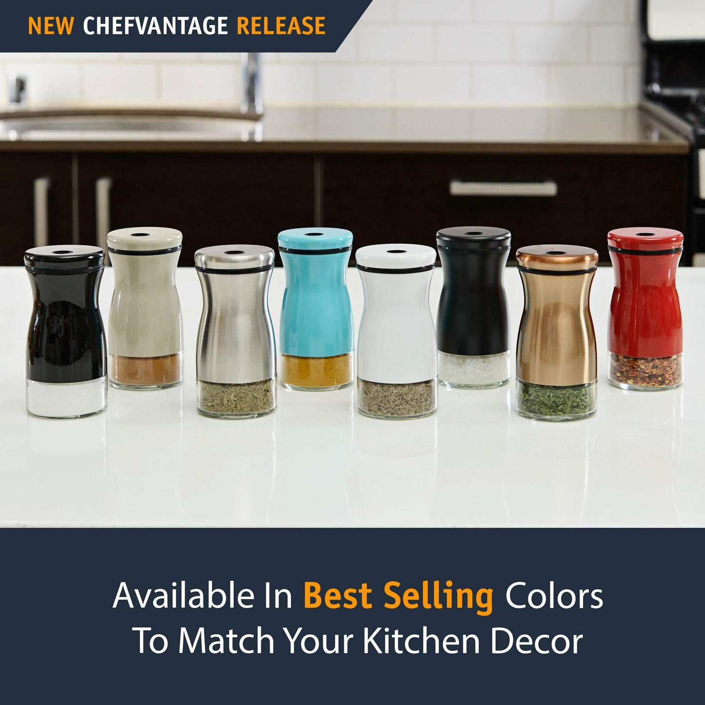 Salt and Pepper Shakers Set with Adjustable Pour Holes by CHEFVANTAGE - Red
