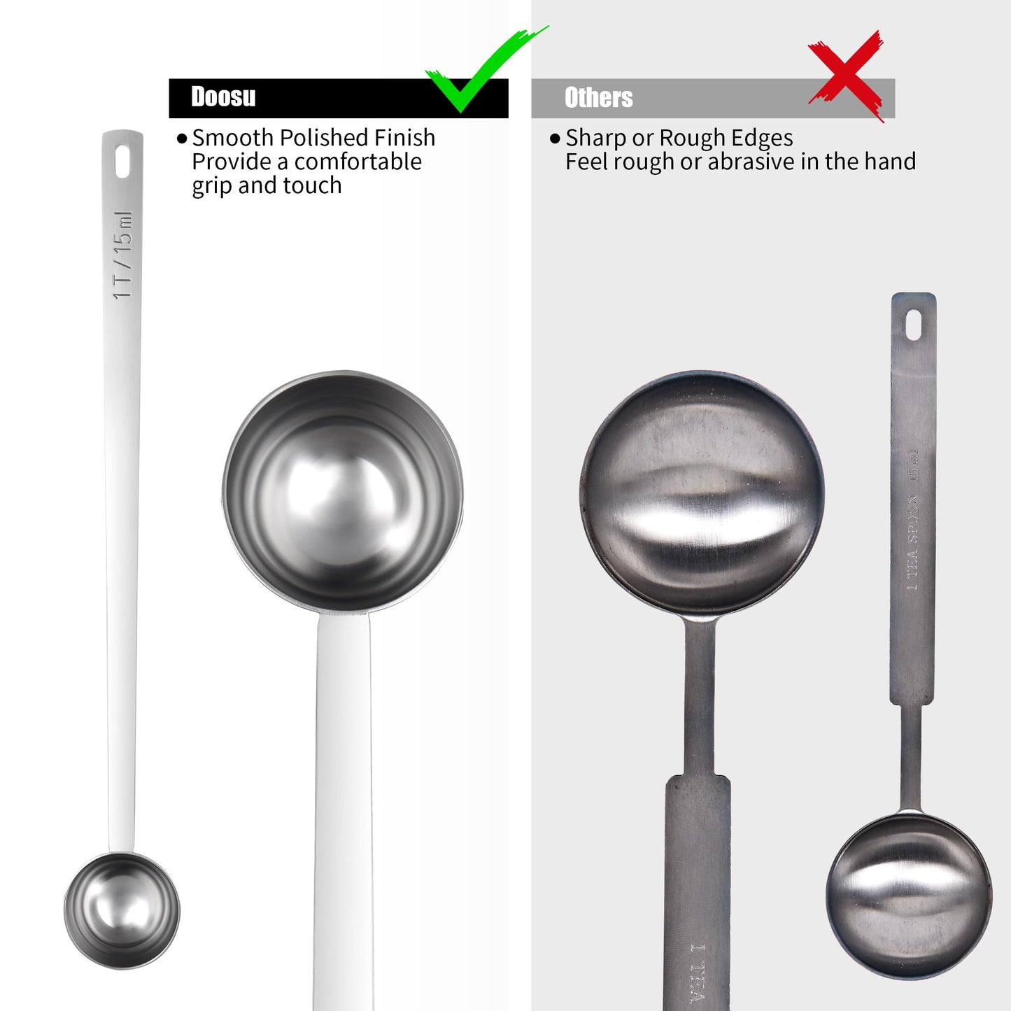 18/8 Stainless Steel Coffee Scoop, Doosu Food-Grade Metal Measuring Spoon with 8.5in Long Handle, Tablespoon Scooper for Coffee Beans, Ground Coffee, Espresso, Protein Powders, Tea, Sugar (1 Tbsp)