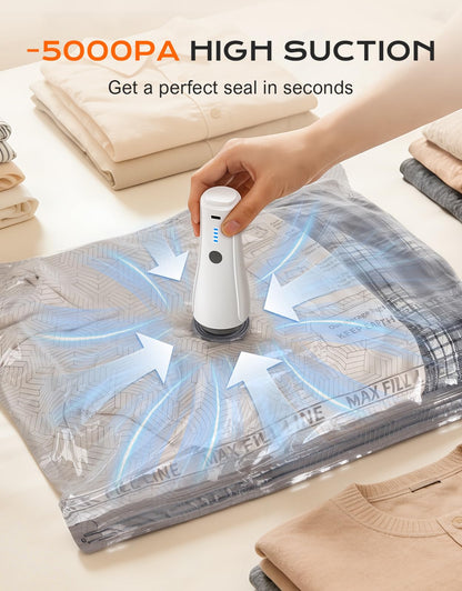 RIWUSI 15 Pack Portable Vacuum Storage Bags for Travel with Rechargeable Electric Pump, Carry-on Size Compression Packing Bags for Clothing, Blankets, Space Saver for Luggage and Suitcase
